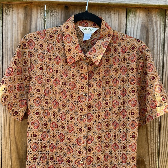 Vintage Orvis Geometric Pattern Button Up Belted Shirt Dress - Picture 2 of 6